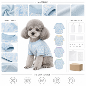 Light Blue Brush Stroke Print Short Sleeve <b>Dog</b> Tee summer pet clothes oem pet clothes Soft Breathable Cotton Round Neck - Product Image 2