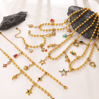 Nouvel ensemble de bijoux DIY 2026 en acier inoxydable plaqué or PVD 18 carats avec perles rondes, collier, bracelet et breloques étoiles, cœurs et coquillages – Bijoux tendance
