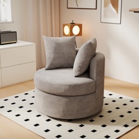 Fauteuil pivotant à 360 degrés VOXHOME, fauteuil d'appoint rond, revêtement en lin, canapé simple pour salon, appartement, chambre à coucher