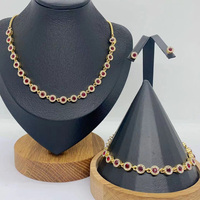 Ensemble de bijoux tendance en acier inoxydable plaqué or 18 carats avec zircon rond, collier, bracelet et boucles d'oreilles pour femme - Cadeau pour fête
