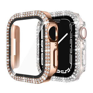 Boîtier Bling pour <span class=keywords><strong>Apple</strong></span> <span class=keywords><strong>Watch</strong></span> série 45mm 8/7 avec protecteur d'écran PC dur antichoc cristal diamant strass pare-chocs complet - Product Image 1