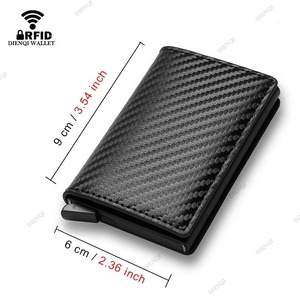 Portacarte con Blocco RFID in Alluminio, Porta Carte Pop-up in Fibra di Carbonio, Portafogli Sottili in Pelle PU, Porta Carte Minimalista per Uomo - Product Image 3
