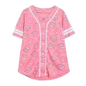 Jersey Baseball Wanita Warna Pink Nyaman Ringan Ukuran Besar Bernapas Cepat Kering untuk Aktivitas Permainan Bola Musim Panas - Product Image 1