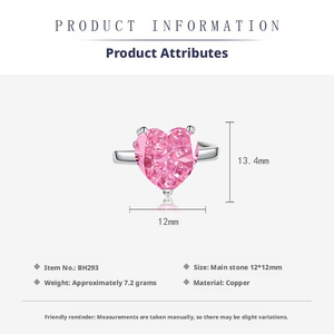Collar con colgante de corazón rosa de diamante de alto contenido de carbono de 12 mm, juego de joyería de 3 piezas, juego de anillos de circonita rosa cobrizo para mujer, más vendido. - Product Image 2
