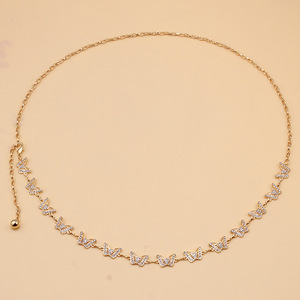Cadena de cintura con diseño de mariposa, adornada con pedrería dorada, cadena corporal de moda para mujer, para fiestas, de aleación de zinc, de una sola vuelta. - Product Image 1