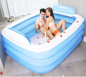 Piscine rectangulaire gonflable bleue XL pour adulte baignoire SPA Portable comprend deux dossiers 71x55x24 pouces - Product Image 4