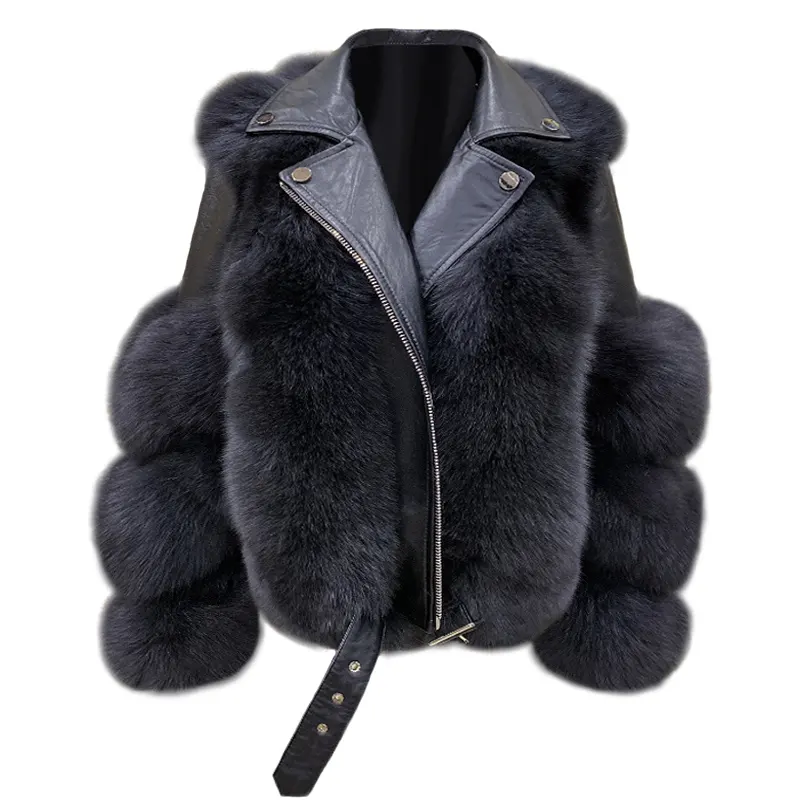New Arrival Women's Fashion Fox Fur Coats Real Full Pelt Fox Fur Outerwear Genuine Sheepskin Natural Fox Fur Leather Coat