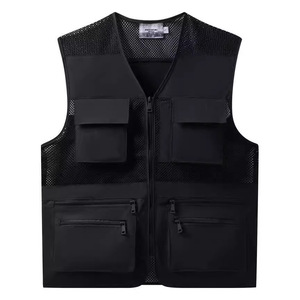 เสื้อกีฬากลางแจ้งหลายกระเป๋า ซิปตาข่ายสีดำ ชุดทำงาน ใยโพลีเอสเตอร์บาง - Product Image 1