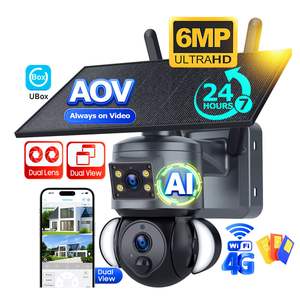 กล้องวงจรปิดรักษาความปลอดภัยแบบไร้สาย 4G WiFi พลังงานแสงอาทิตย์ ความละเอียด 6MP รองรับการบันทึกภาพกลางคืนแบบสีเต็มรูปแบบ 7/24  พร้อมเลนส์คู่ภายนอกอาคาร ระบบเสียงสองทาง มาตรฐานกันน้ำ IP65 - Product Image 1