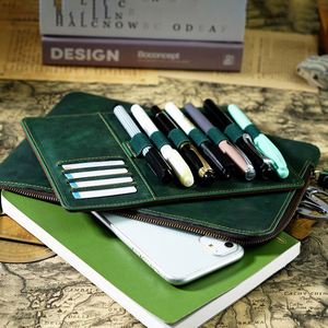 Leather Zipper Pen Case Modern Multi-Pen Slot Large Capacity Portable Durable <b>Creative</b> Design Silk Screen Promotional <b>Gifts</b> - Product Image 2