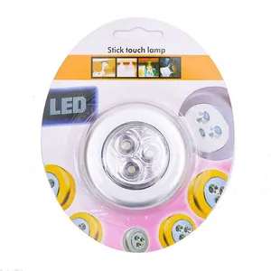 Kitchen Cabinet Lamp 3LED Round Touch Night Lamp Push Silver Battery Powered Cupboard Closet Emergency Lamp