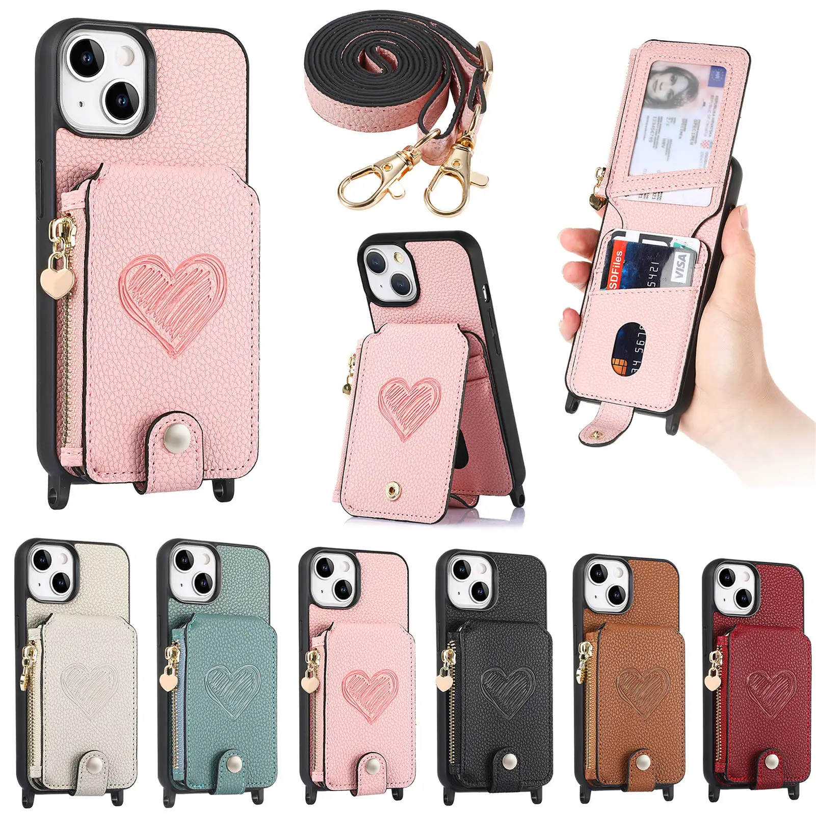 Grosir casing ponsel dompet kulit asli kualitas tinggi Fashion casing ponsel selempang kulit untuk iPhone 14Pro Max 13 12 11