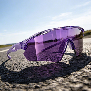 Lunettes de soleil sportives demi-cerclées violettes en polycarbonate, protection UV400, coupe-vent, pour cyclisme, course à pied, escalade et randonnée en extérieur (vente en gros) - Product Image 1