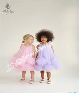 ชุดเดรสเด็กผู้หญิงผ้าโปร่งลายดอกลาเวนเดอร์น่ารักชุดเดรสสำหรับพิธีศีลมหาสนิทแต่งงาน - Product Image 4