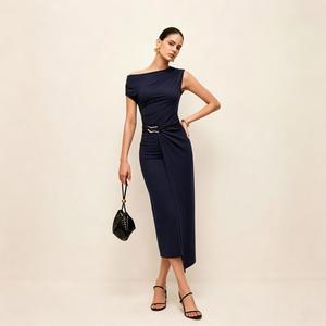 Abito Estivo Lavorato a Maglia Personalizzato, Vestito Lungo Sexy con Scollo Traforato per Donna, Abito Maxi in Maglia a Costine - Product Image 1