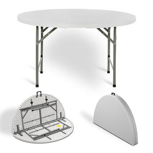 Mesa Redonda <span class=keywords><strong>de</strong></span> Plástico HDPE <span class=keywords><strong>de</strong></span> 4 pies con Estructura <span class=keywords><strong>de</strong></span> Acero al Carbono, Diseño Plegable, Impermeable, para Eventos al Aire Libre, Bodas, Fiestas y Banquetes - Product Image 1