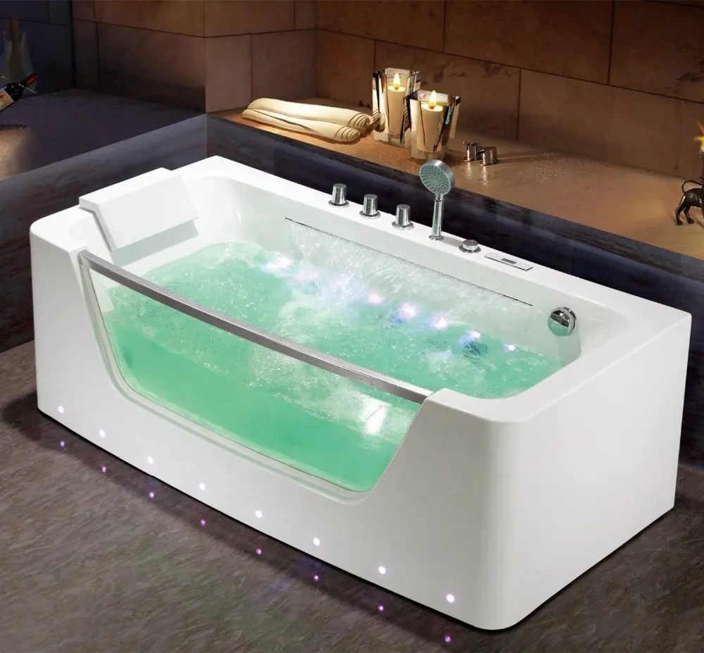 Günstiger Preis feste Oberfläche Massage Whirlpool Bad Klarglas Badewanne mit LED-Licht