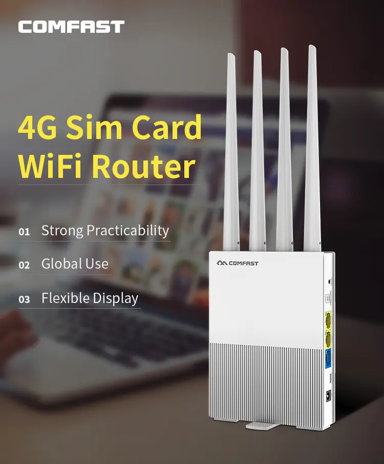 SIM yuvası wifi 4G LTE yönlendirici Comfast CF-E3 ev kullanımı cat4 3g/4g wifi yönlendirici