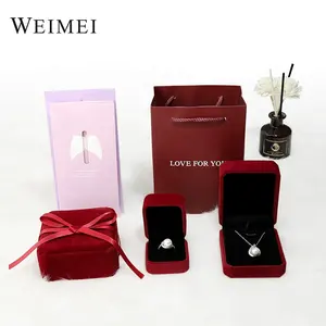 Wholesale Custom Logo Black Luxury Flannel pink Velvet Bangle Bracelet Gift Necklace Earring Ring Packaging Box