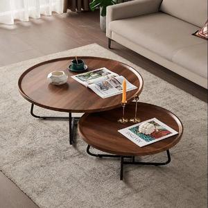 Mesa de centro redonda de madera con patas de metal, mesa auxiliar pequeña para sala de estar, para decoración moderna del hogar - Product Image 3