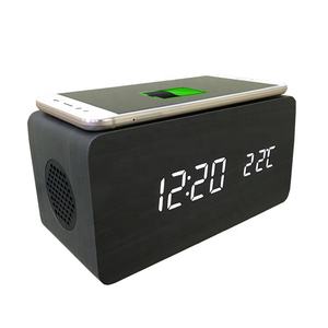 Réveil de réveil en <span class=keywords><strong>bois</strong></span> MDF, avec haut-parleur BT, charge sans fil Qi, réveil de la laine, affichage de la température à LED pour le bureau - Product Image 1