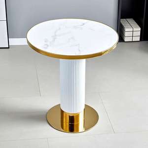 Tavolino <span class=keywords><strong>Rotondo</strong></span> Moderno di Lusso con Gambe in Acciaio Inox Dorato e Piano in Pietra Sinterizzata per Soggiorno - Product Image 4