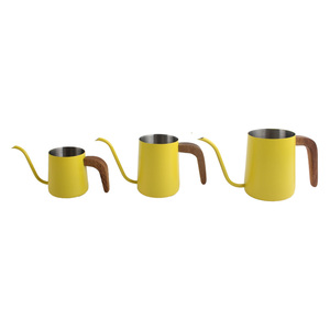 Bouilloire à café col de cygne en acier inoxydable jaune personnalisée 350 ml 600 ml pour café filtre avec poignée en bois - Product Image 2