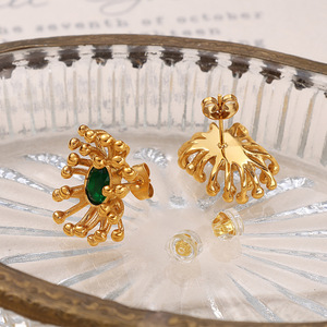 ต่างหูรูปดอกไม้หินสีเขียวทองโลหะผสมสังกะสีการตั้งค่ากรอบเครื่องประดับปาร์ตี้ EH935 - Product Image 3