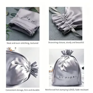 Pochette en satin à cordon décorative de qualité supérieure, écologique, double face, pour cadeau de demoiselle d'honneur, emballage cosmétique - Product Image 5