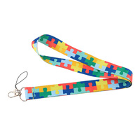 Sangle de cou de sensibilisation à l'autisme avec logo personnalisé, motif puzzle, sublimation imprimée, lanière d'autisme avec crochet en métal