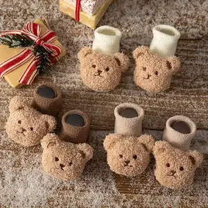 Kış kalınlaşmak kabarık sıcak bebek çorap moda sevimli 3D karikatür ayı bebekler bulanık sıcak kaymaz bebek kat çorap
