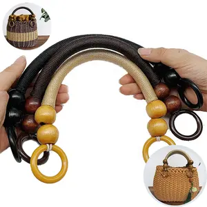 Tas warna-warni aksesoris tas tangan dekoratif DIY gagang manik-manik kayu tali pegangan kayu untuk Dompet/tas