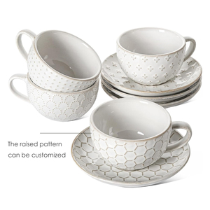 Tasses à café Cappuccino en céramique blanche arctique avec soucoupes pour Au Lait Double shot Latte Cafe <span class=keywords><strong>Mocha</strong></span> <span class=keywords><strong>Tea</strong></span> - Product Image 2