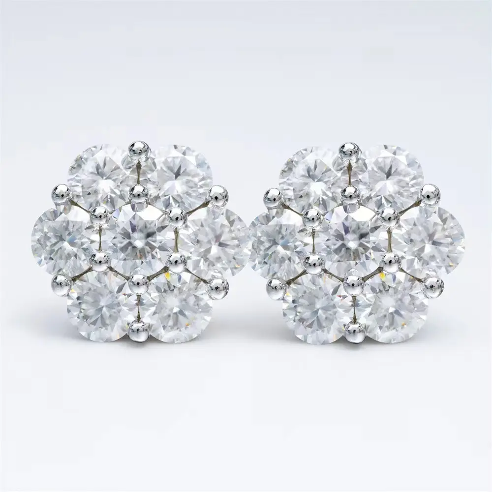 Cluster flower design unisex moissanite earrings men hiphop 925 sterling silver moissanite stud earrings women