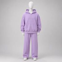 Ensemble de sweats à capuche zippés en molleton personnalisables pour la vente en gros, style streetwear, uni, épais, minimaliste, couleur lavande