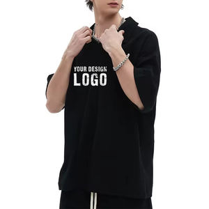 T-shirt pour homme décontracté d'été, ample, respirant, à col rabattu, avec poche, logo personnalisé, épaules tombantes, surdimensionné - Product Image 2