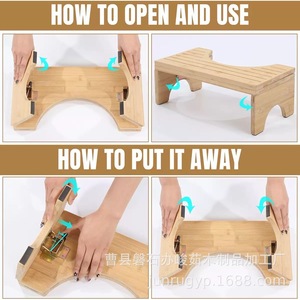 <b>Bamboo</b> Toilet <b>Stool</b> Foldable Wood Bathroom Footrest For Children And Adults With Step Support - Product Image 2