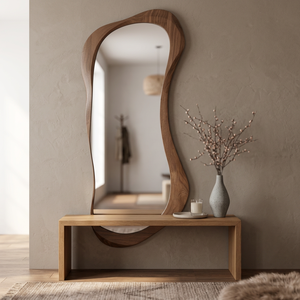 Modern Scandinavian <b>Arch</b>-Shaped Solid Teak Wood Wall Mirror Decorative for Living Room Bedroom Hotel Use Indonesia Supplier - Product Image 2