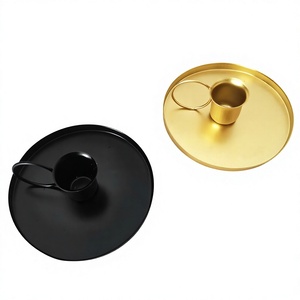 Black and Gold Brass Candle Stand Set Round <b>Tray</b> with Cup Holder for Home Decoration Heat Resistant Metal Candle Holder - Product Image 6