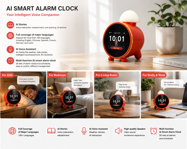 Hot Sell Cheap AI Smart Alarm Clock AI Voice Translation ControlIed Kids Alarm Clock Open AI ChatGPT Connection Via WlFl