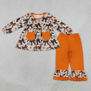Ensemble polo à demi-zip et pantalon évasé pour petites filles, imprimé fantôme de Pâques, manches longues, tenue décontractée pour enfants - Product Image 5