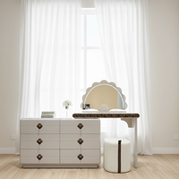 Coiffeuse en MDF pour hôtel et usage domestique avec miroir sur pied, tiroirs de rangement et tabouret assorti, personnalisable en usine