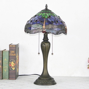 LongHuiJing 12Inch Vintage Dragonfly Stained Glass <b>Table</b> <b>Lamp</b> Bedside <b>Lamps</b> - Product Image 2