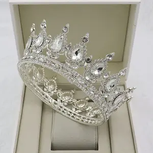 Royal Baroque Round Princess Crystal Crown Wedding Hair Accessories Pageant Prom Crowns Bridal Tiaras