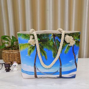 Sac fourre-tout d'été en toile de coton tendance 2026, grande capacité, imprimé tropical, pour femme, personnalisable - Product Image 1