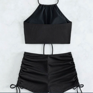 Nuevo Traje de Baño de Dos Piezas para Mujer, Estilo Europeo <span class=keywords><strong>Americano</strong></span> 2026, Sólido, de Cintura Alta, con Tirantes y Halter, Transpirable, Tipo <span class=keywords><strong>Boxer</strong></span>, para Verano - Product Image 4