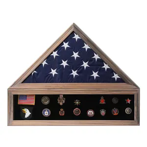 New Design Middle Rustic Color Veteran Flag Display Case Pine Wood 5 x 9.5 Inch Flag Certificate Display Case