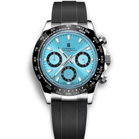 Corgeut 316L 39mm Reloj Color plata Cuarzo Seiko Vk63 Movimiento Logotipo personalizado Reloj Velocidad Cronógrafo Cuarzo Correa de silicona Reloj