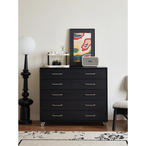 Solid Wood Five Drawer <b>Chest</b> Mobile Cabinet Vintage Style Bedroom <b>Storage</b> With Silent Wheels And Locking Mechanism - Product Image 4