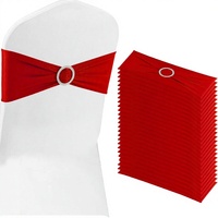 Rubans de chaise élastiques en polyester/spandex rouges, lot de 50 avec boucles, pour décorations de mariage, fête prénatale et banquet
